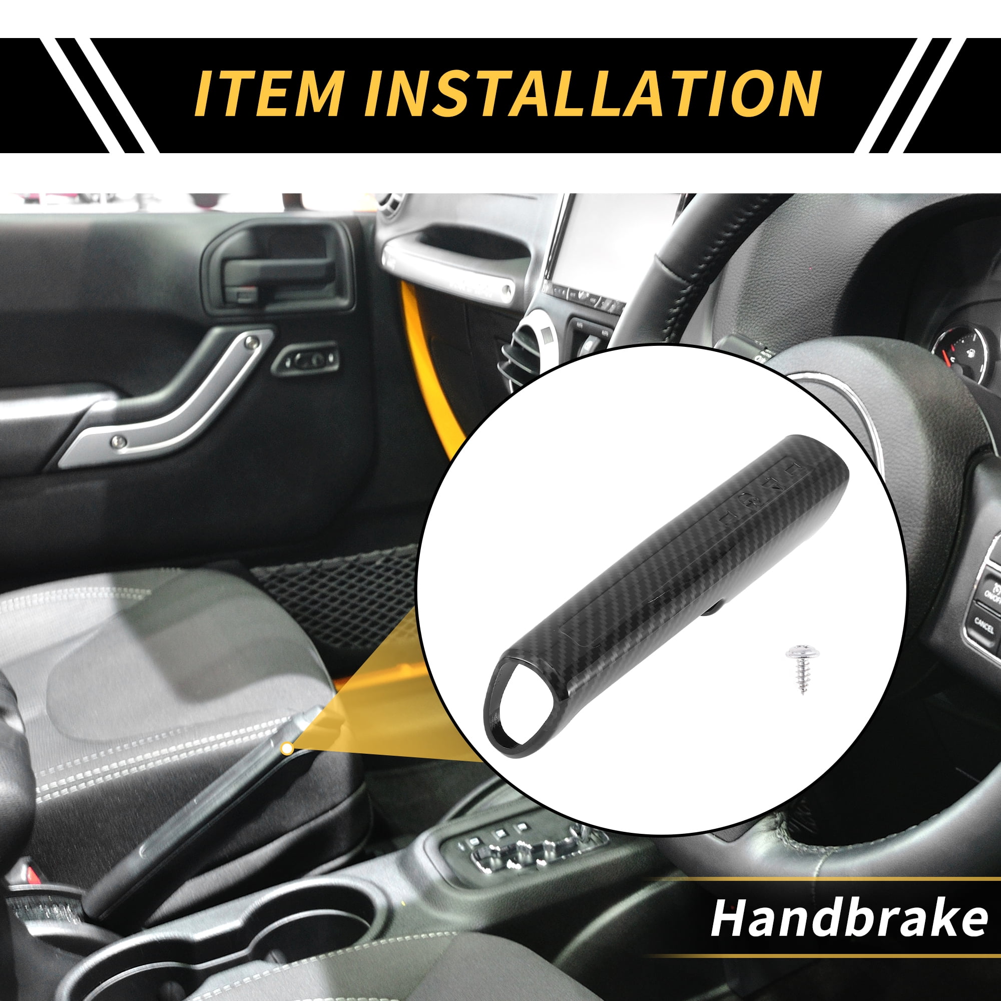 Unique Bargains 1 Pcs Parking Handbrake Cover Trim for Jeep Wrangler JK JKU 2011-2017 Parking Brake Handle Decorative Protector Carbon Fiber Pattern ABS Black