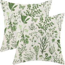 Summer Pillow Covers 20x20 Inch Set of 2,Olive Green Wild Flower Plant Throw Pillows Case,Seasonal Floral Outdoor Decorative Square Linen Farmhouse Decor Cushion Covers for Home Sofa Bed Couch