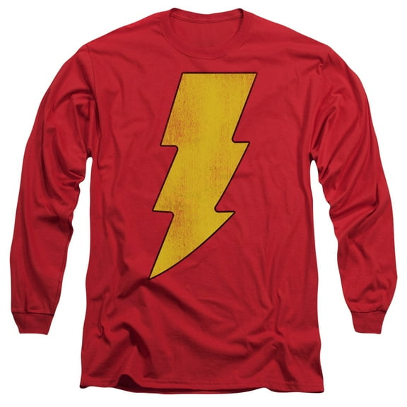 DC Comics Shazam Logo Distressed Long Sleeve Adult 18/1 T-Shirt Red