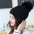 thumbnail image 3 of Dyfzdhu Winter Hats for Women Warm Solid Color Velvet Knitted Beanie Hat Black, 3 of 3