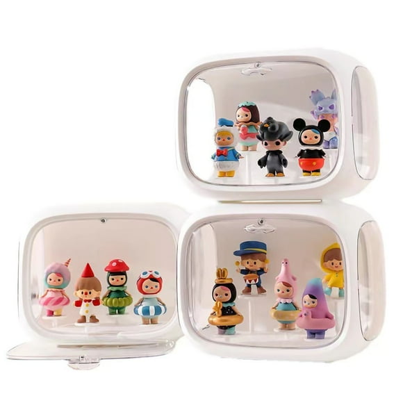 Caja de exhibición de figuras de acrílico y plástico transparente, cápsula espacial diseñada para muñecas, vitrina de juguetes para el hogar y la oficina con pegatina que no deja marcas.