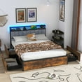 thumbnail image 1 of Gymax LED Bed Frame Full Size w/ Charging Station Upholstered Headboard 4 Drawers, 1 of 10
