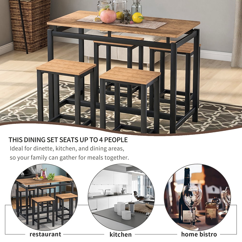 Kepooman 5 Piece Counter Height Pub Table Set with 4 Stools for Kitchen Living Room, Brown Kepooman 5 Piece Counter Height Pub Table Set with 4 Stools for Kitchen Living Room, Brown