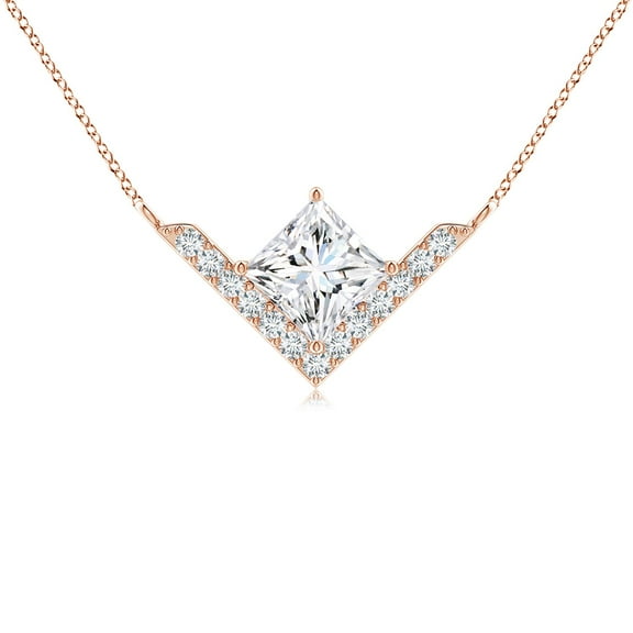 ANGARA Natural Princess Diamond Chevron Necklace in 14K Rose Gold for Women (Size-4.4mm| Color-G| Clarity-VS2) | April Birthstone, Anniversary, Jewelry Gift for Women | Natural Diamond Necklace