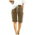 thumbnail image 2 of Women's Solid Color Capris Shorts Pants Bottoms with Drawstring Elastic Waistband Pockets Casual Stretchy Comfy Lounge Home Travel Beach Vacation Essentials | Aestivo,Khaki L, 2 of 9