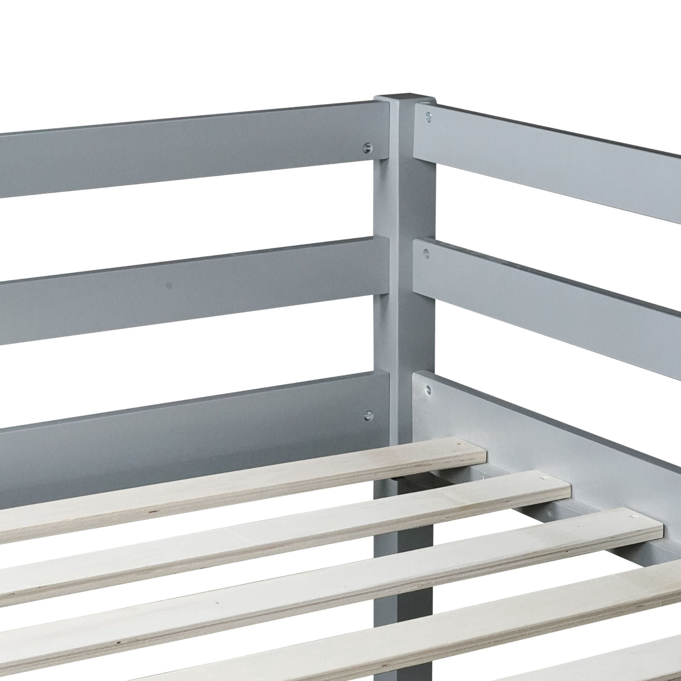 Noble House Full Loft Bed, Rubber Wood Frame with Ladder, Guardrails & Space-Saving Storage Design, Grey