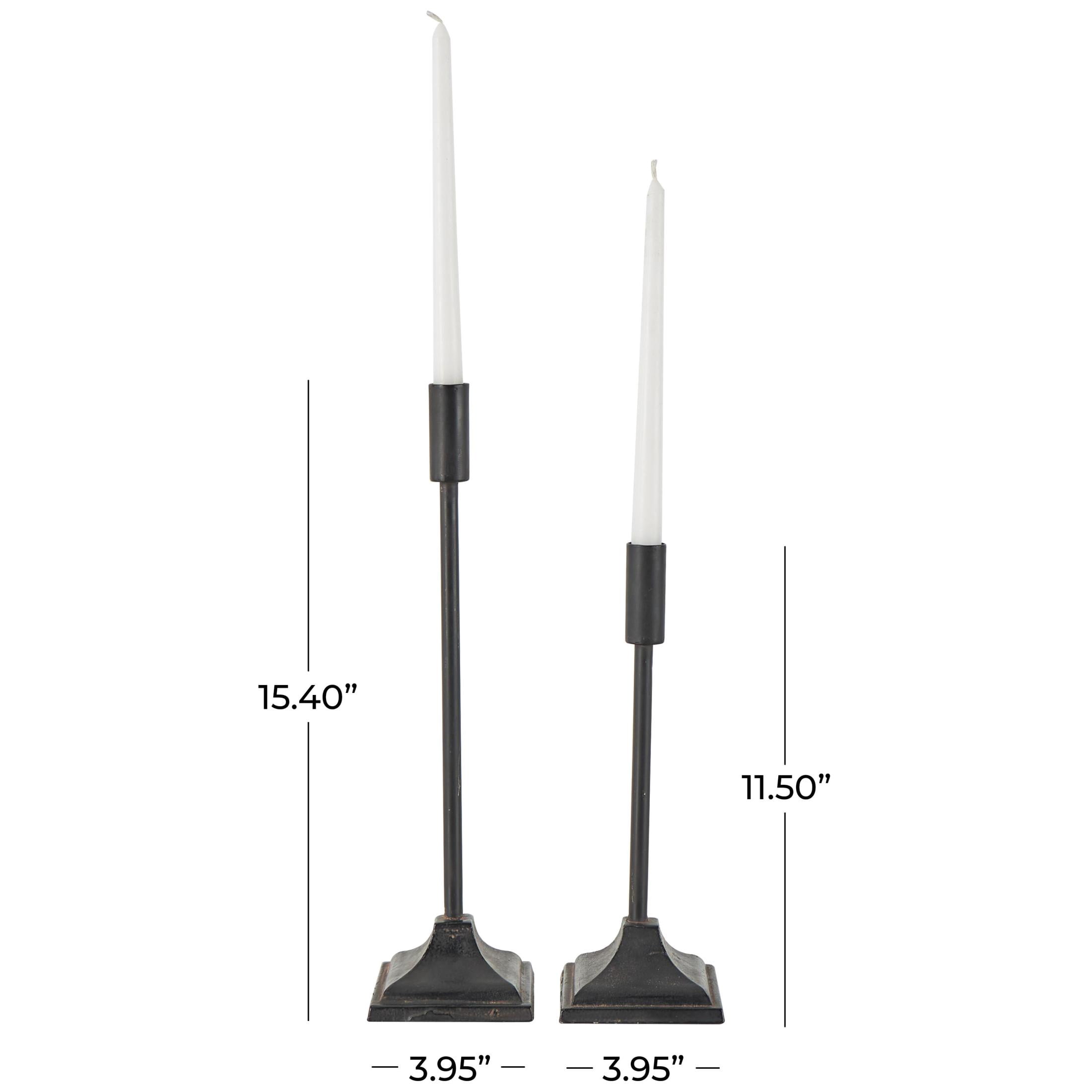 DecMode 2 Candle Black Metal Slim Weathered Candle Holder with Square Tapered Bases, Set of 2