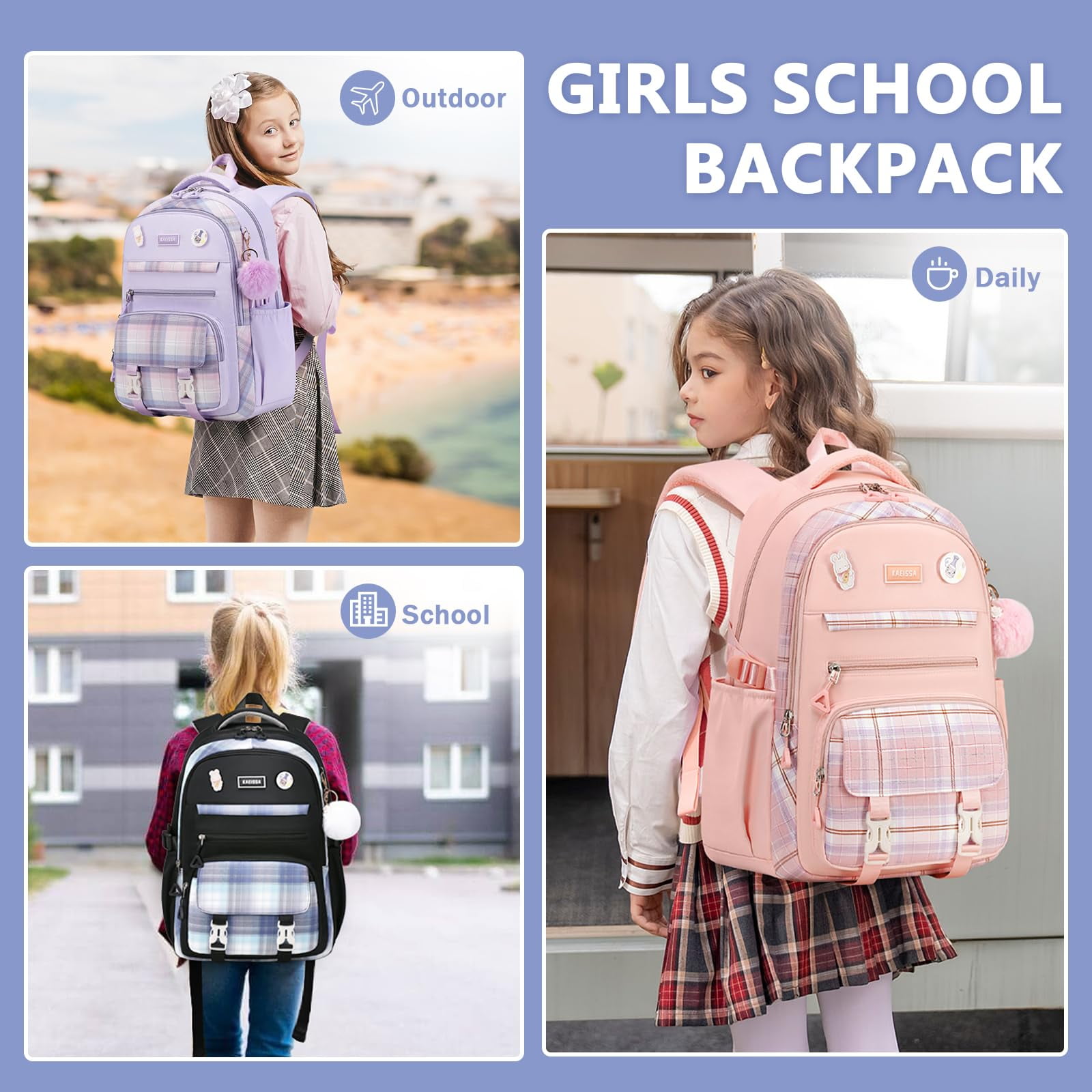 Soda Candy Girls Backpacks for School Kawaii Large Bookbag with Multiple Compartments Lightweight Casual Daypack for Teen Girls Primary Elementary Middle School College, Age 6-14, Black