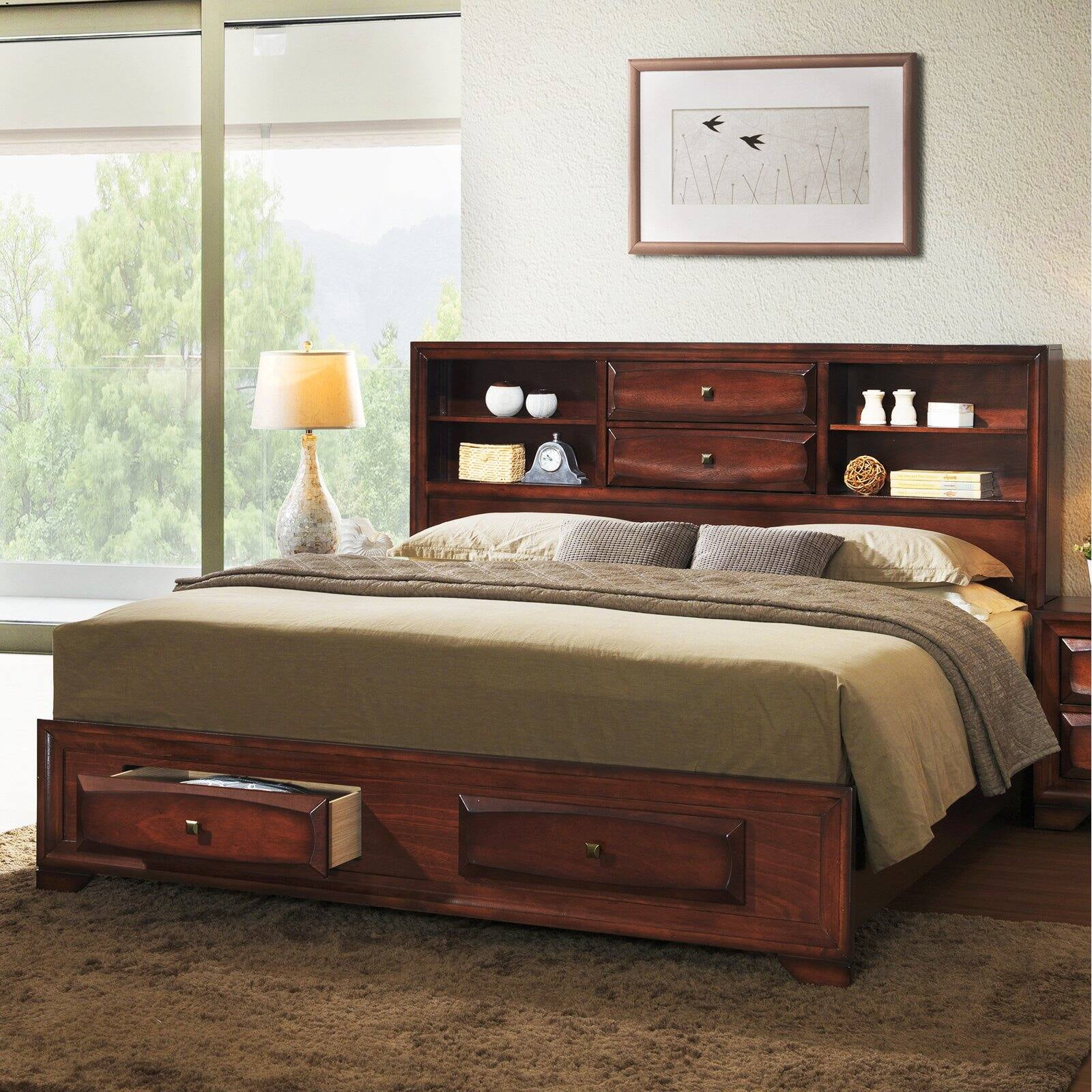 Roundhill Furniture Asger Wood Bedroom Set With Upholstered King Bed Antique Gray