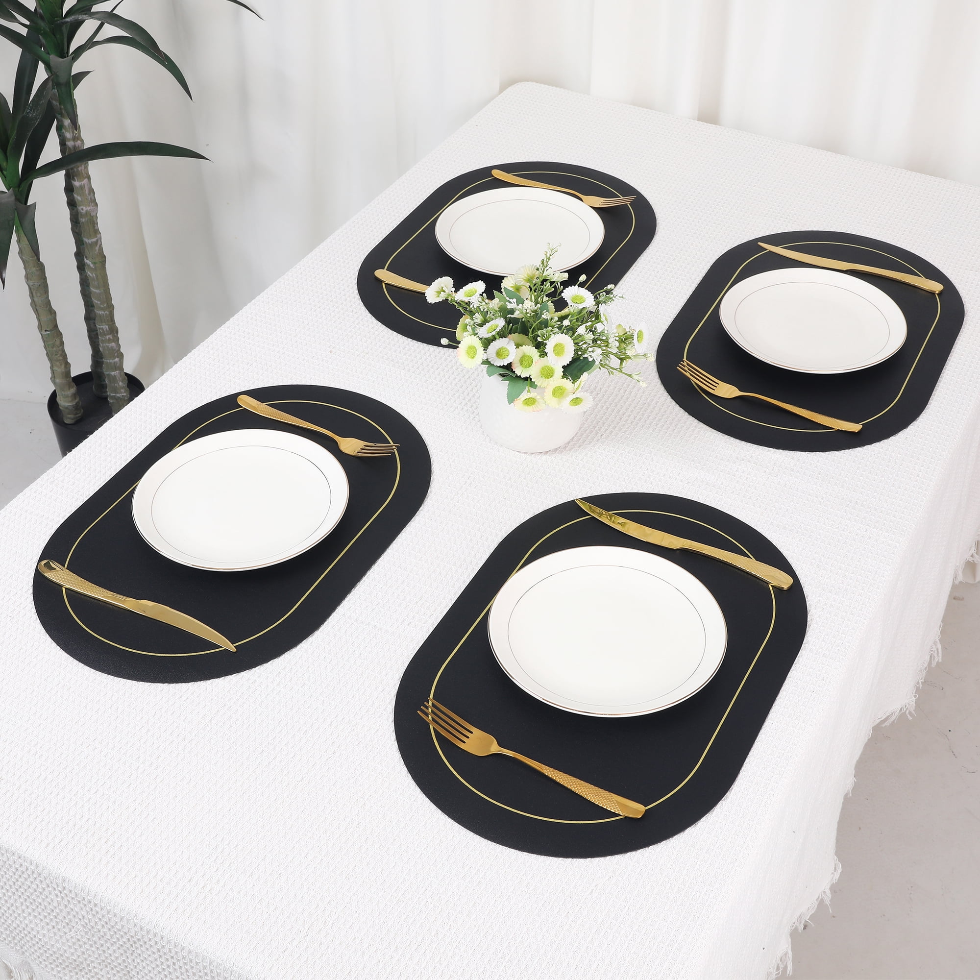 Unique Bargains Set of 6 Faux Leather Placemats Black
