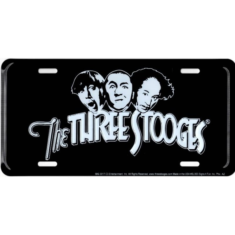 The Three Stooges On Black Metal License Plate