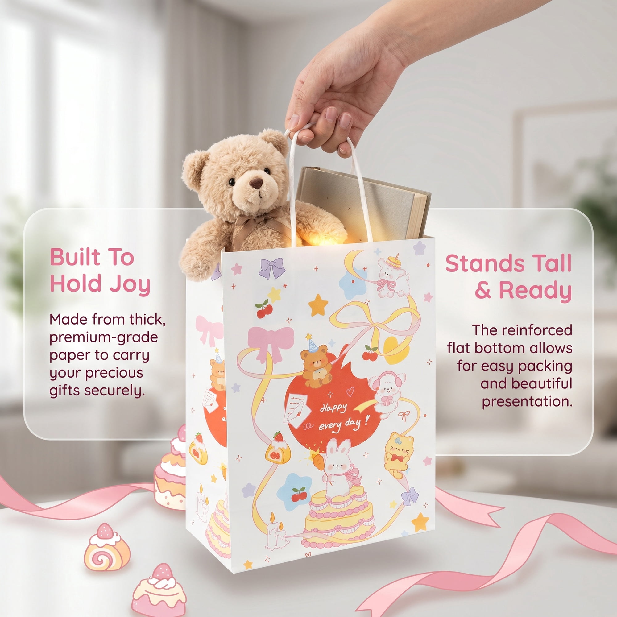 Unique Bargains 6Pcs Thick Cartoon Paper Gift Bags with Handles Cake 8.3" x 4.3" x 10.6"