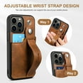 thumbnail image 4 of Elehold Luxury Leather Hand Strap Card Slot Case Compatible with iPhone 14 Pro Max 6.7 Inch with Camera Protection Card Slot Shockproof Kickstand Lanyard for iPhone 14 Pro Max 6.7 inch, Brown, 4 of 8