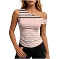 thumbnail image 2 of Fewfanhot Womens Tops One Off Shoulder Striped Tee Tops Casual Loose Fit Crop Tshirt Summer Outfits, 2 of 6