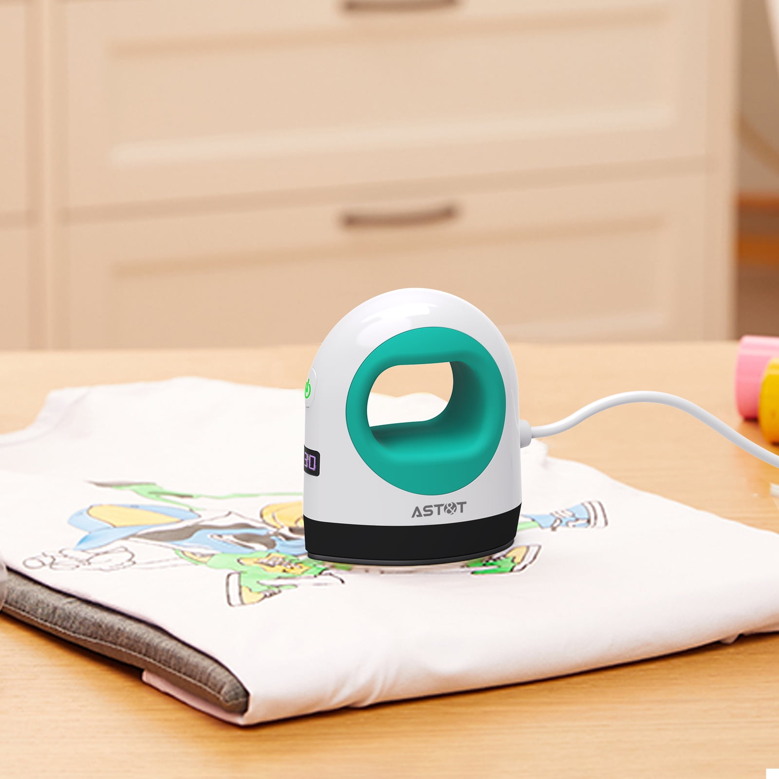AST&T Mini Heat Press Machine Green, Portable Digital Iron for Shoes, Hats, T Shirts, HTV Vinyl and Small DIY Projects