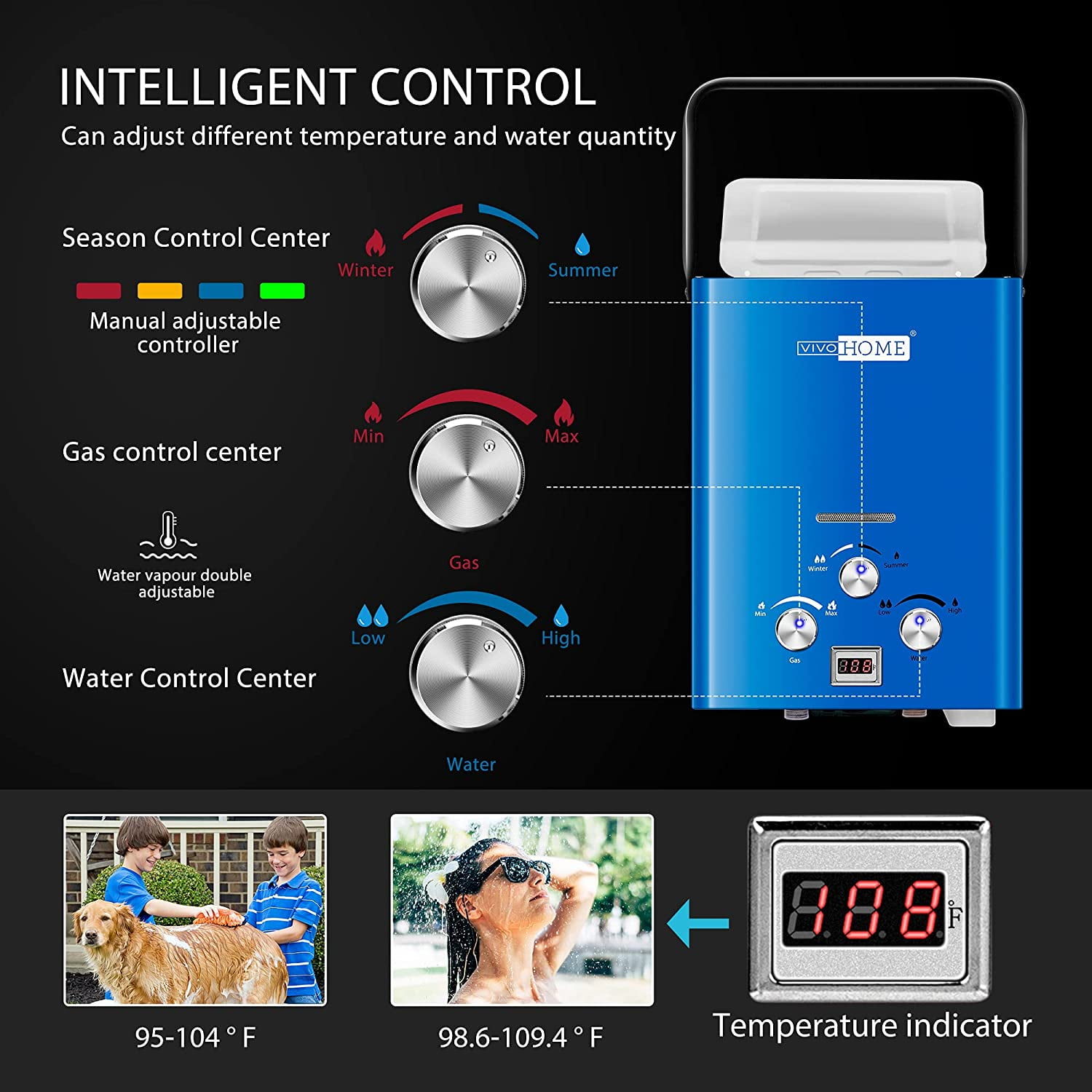 1.6GPM　Display,　6L　Heater,　Digital　with　Heater　Automotive　Tankless　White　Water　Tankless　Propane　Portable　VIVOHOME　RV