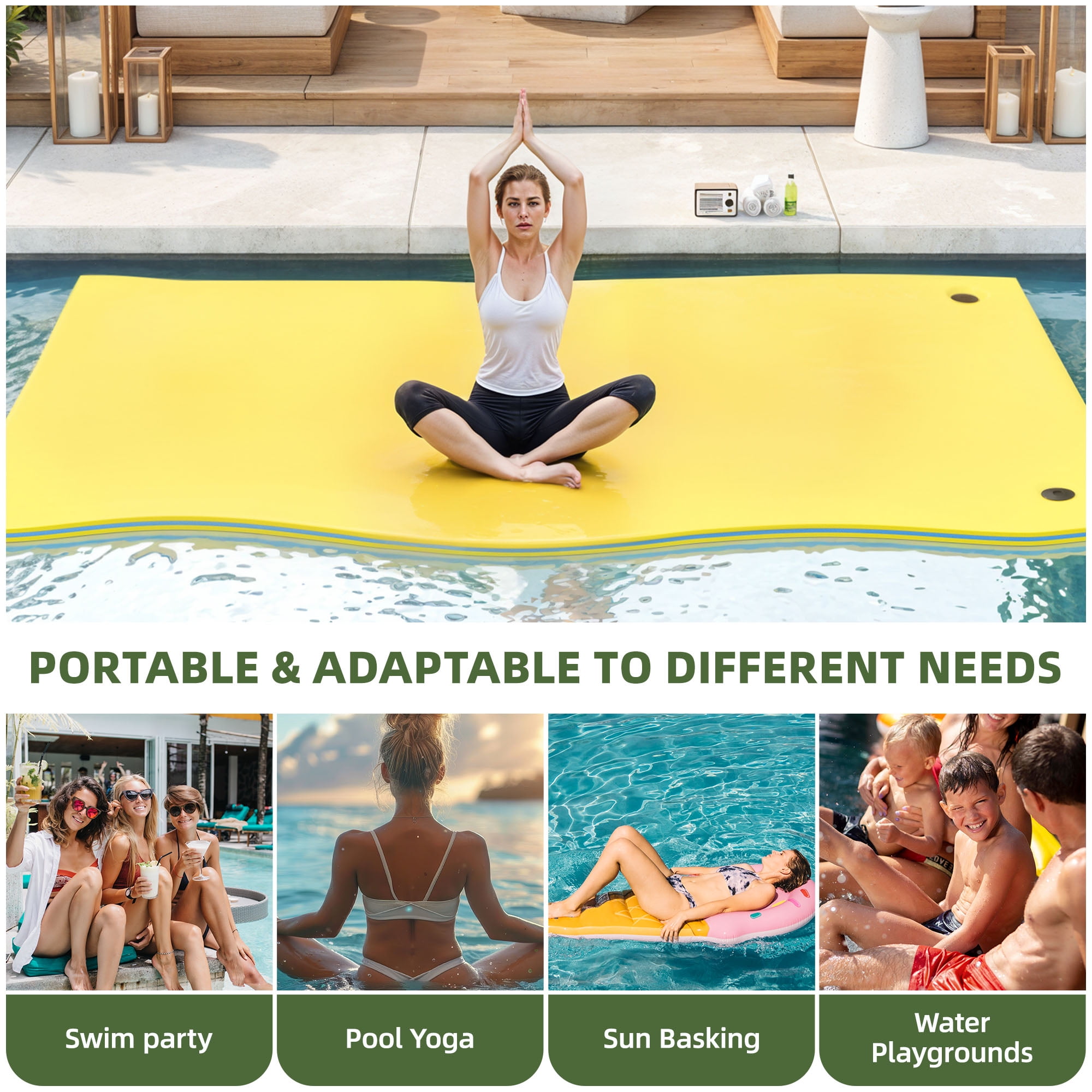 Uforic Yellow Floating Water Mat, 275×180×3.5cm, XPE Foam, 2 Fixed Buckles, Easy Installation, Durable & Buoyant