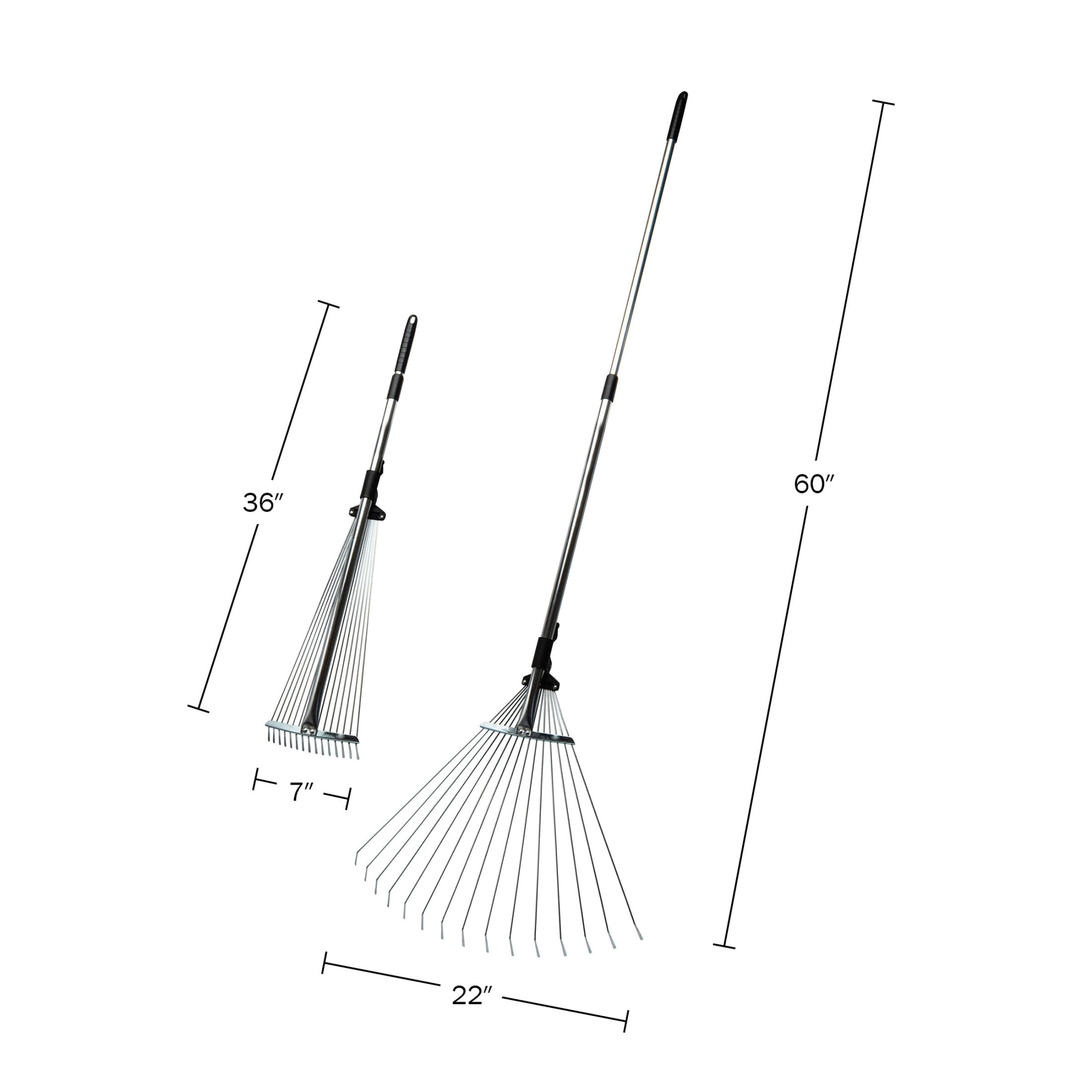 Kings County Tools Metal Rake – Adjustable Width of 7" to 22" Head & Telescoping Handle of 36" to 60" for Lawn & Leaves