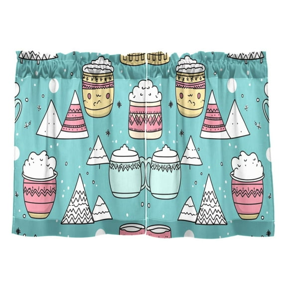 Winter Themed Design Kitchen Curtains Tier Set 27x24 Inch 2 Panels Semi Sheer Light Filtering Privacy UV Protection