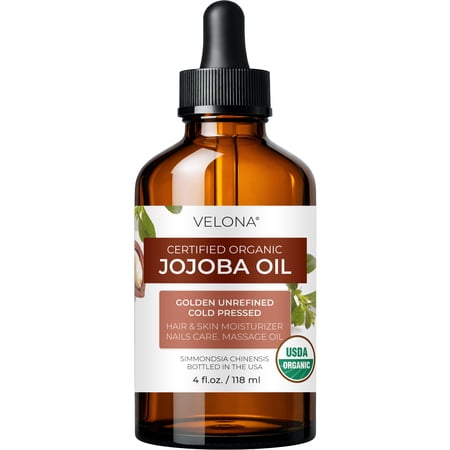 velona Jojoba Oil USDA Certified Organic - 4 fl oz (With Dropper) | 100% Pure and Natural | Golden, Unrefined, Cold Pressed, Hexane Free | Moisturizing Face, Hair, Body, Skin Care