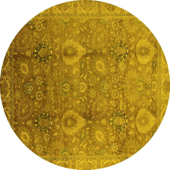Ahgly Company Indoor Round Oriental Yellow Industrial Area Rugs, 3' Round
