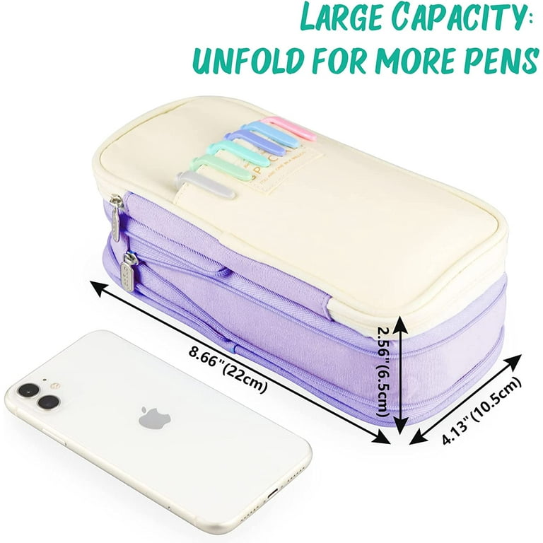 Zcassi Big Capacity Pencil Case 3 Compartments Canvas Bag Purple