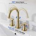 thumbnail image 3 of Grifo de baño Hurran en oro cepillado con 3 orificios y desagüe desplegable, 3 of 8
