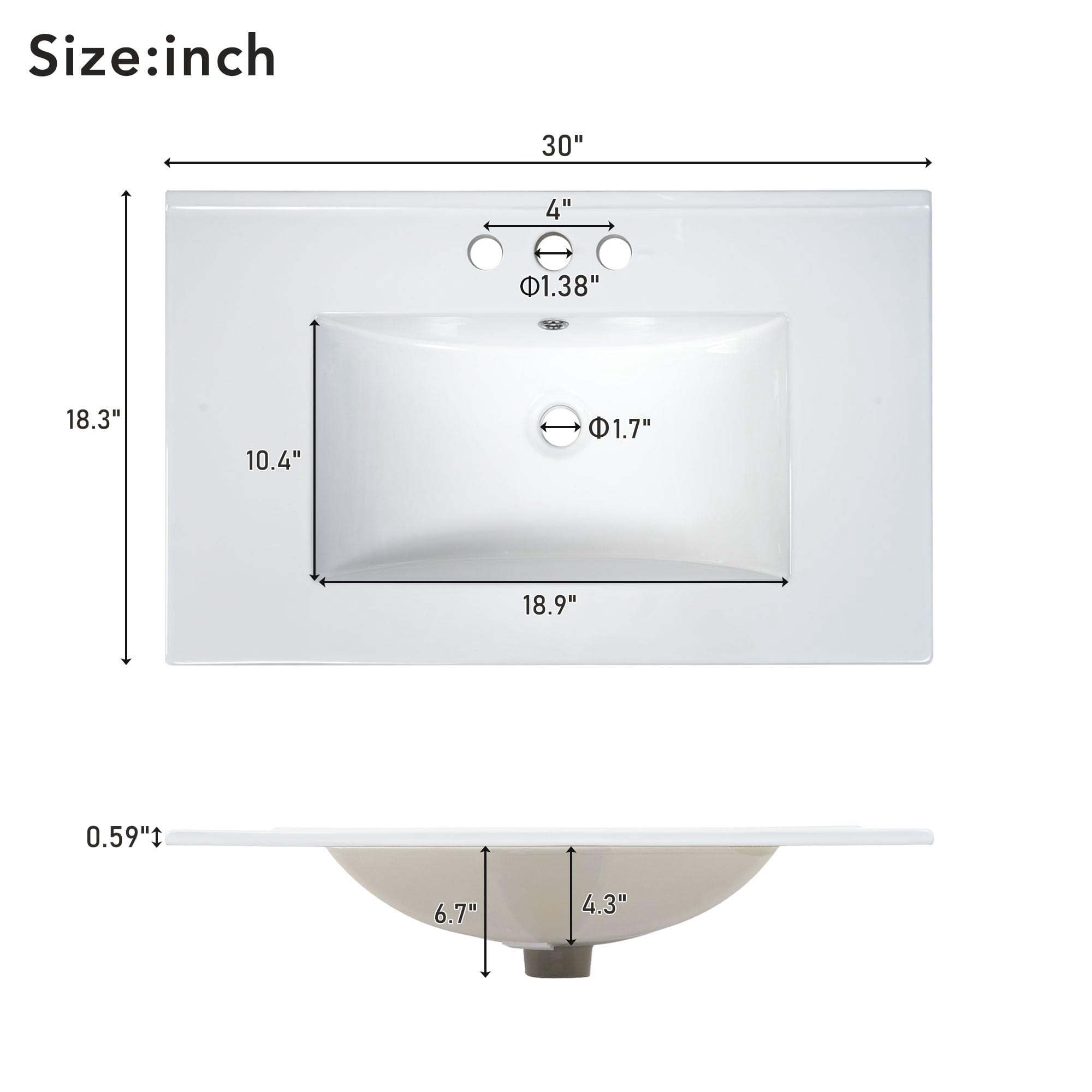 30" Bathroom Vanity with Sink, Bathroom Vanities 30 Inch with Top, Single Sink Bathroom Vanity with 3 Drawers and 1 Soft Closing Door, 30 Restroom Vanity with Cuntertop Sink (White)