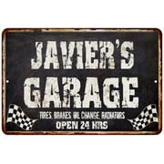JAVIER'S Garage Black Grunge Sign 8 x 12 High Gloss Metal 208120005297