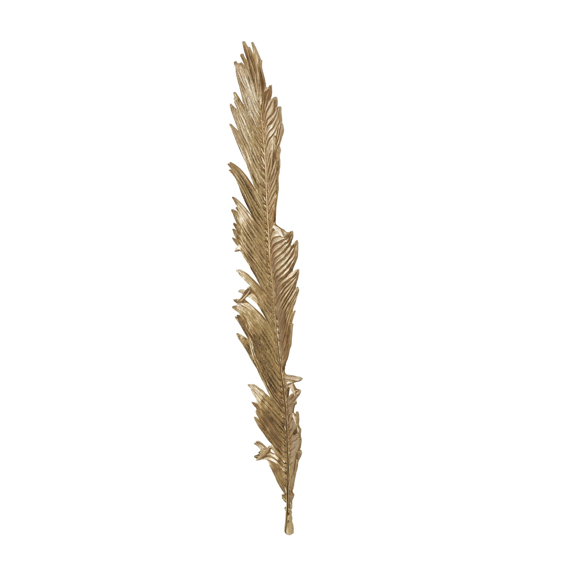 DecMode Gold Polystone Large Metallic Feather Bird Wall Decor
