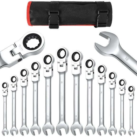 12-Piece Flex-Head Wrench Set, Ratcheting Combination Set, Metric 9-18mm, 72-Teeth,Cr-V Steel Ratchet Wrenches Set with Storage Bag for truck/garage