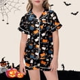 thumbnail image 2 of Weebloom Cute Halloween Pajamas For Toddler Girl Silk Satin Cute Graphic Short Sleeve Button Up Shirts And Shorts Summer Fall 2 Piece Set Pjs Jammies, 2 of 5
