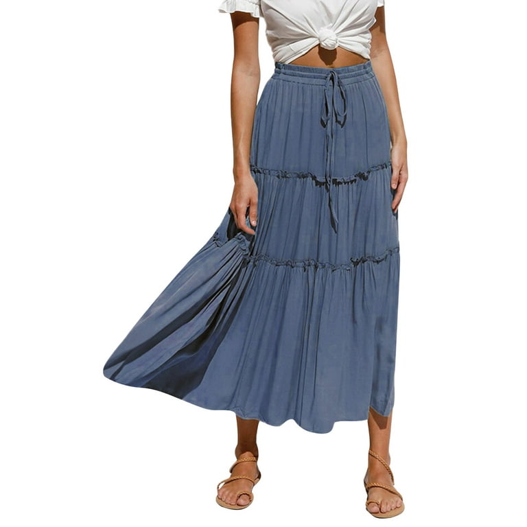 Skirts for Women Women's Summer Empire Waist Ruffle Tiered Pleated