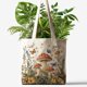thumbnail image 5 of Bolsa de lona reutilizable de algodón con diseño de setas y bosque para mujer, bolso de hombro de tela resistente con bolsillos con cremallera para ir de compras, vacaciones, trabajo y gimnasio., 5 of 9