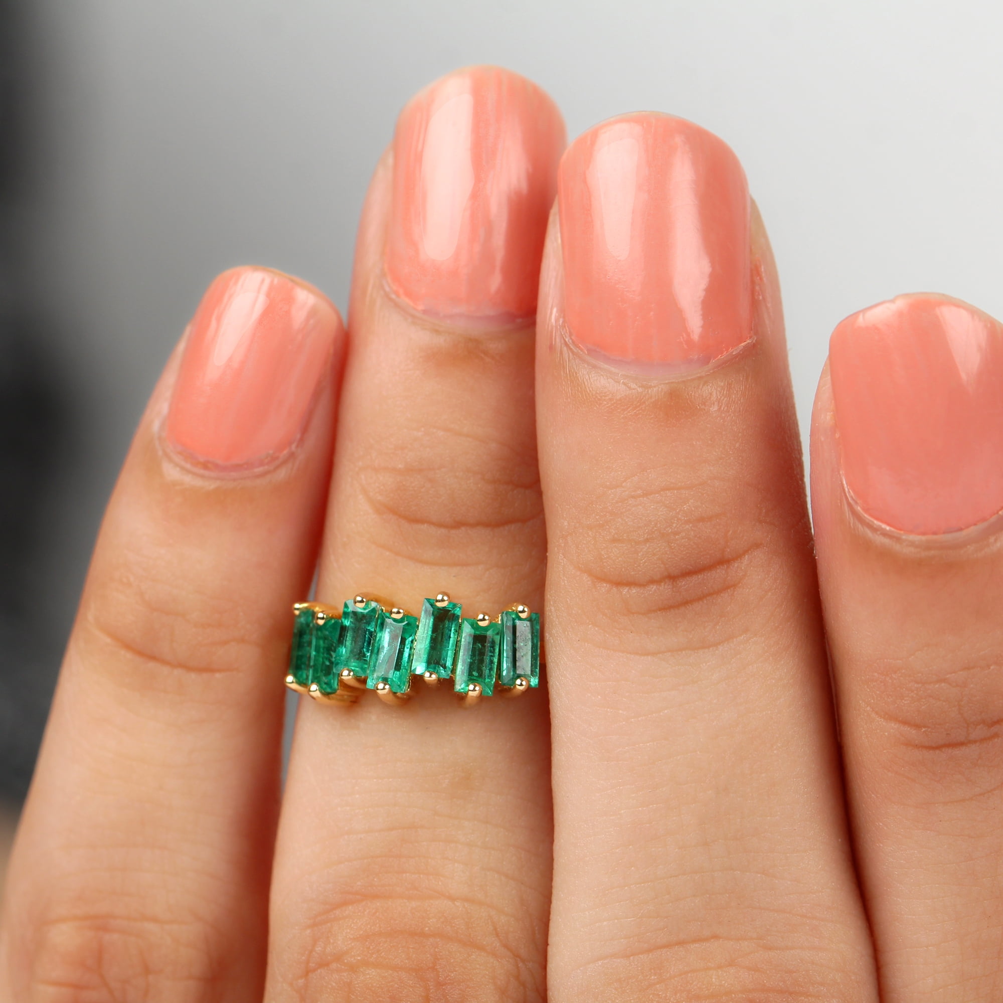 1 CT Baguette Cut Emerald Seven Stone Ring, Yellow Gold, Size:US 7.00 -  Walmart.com