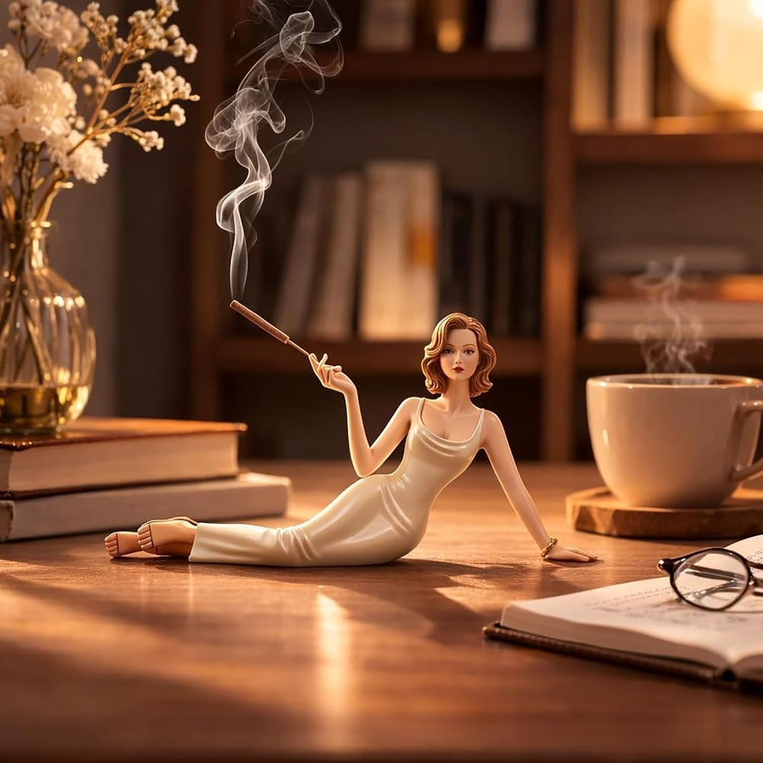 Handcrafted Lady Incense Holder & Sculptural Decor, Resin Aromatherapy Statue Ornament for Stress Relief, Elegant Home Accent for Living Room, Bedroom, Office, Unique Relaxation Gift(RL White 1 PC)