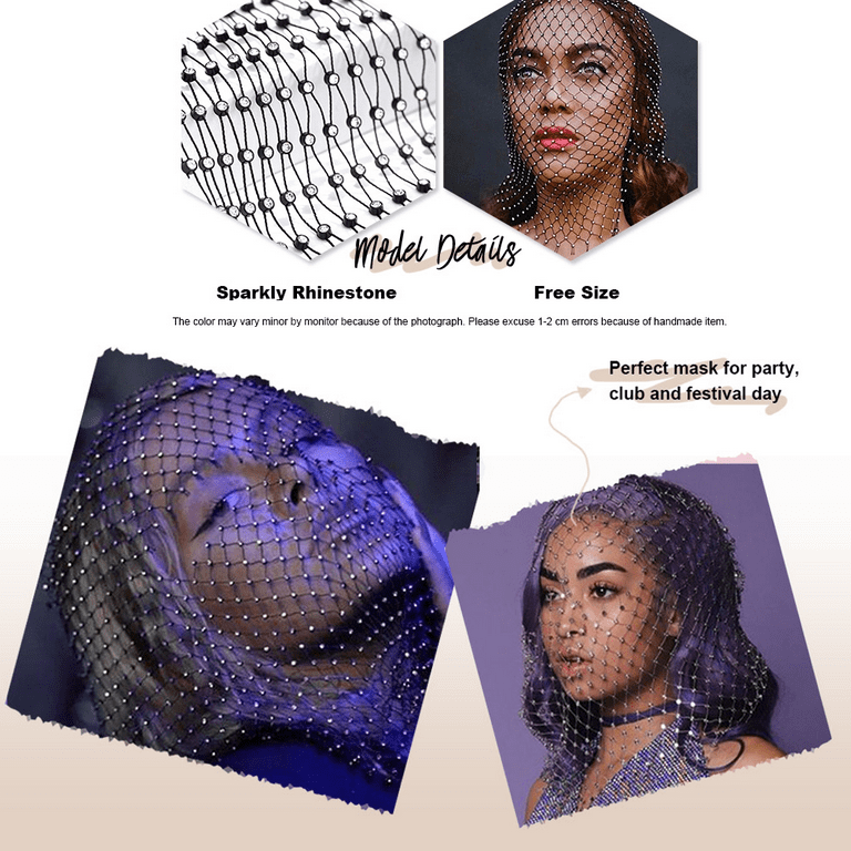  REETAN Crystal Mesh Mask Black Glitter Nightclub Headwear Rave  Party Head Covers Body Jewelry Accessories for Women and Girls : Clothing,  Shoes & Jewelry