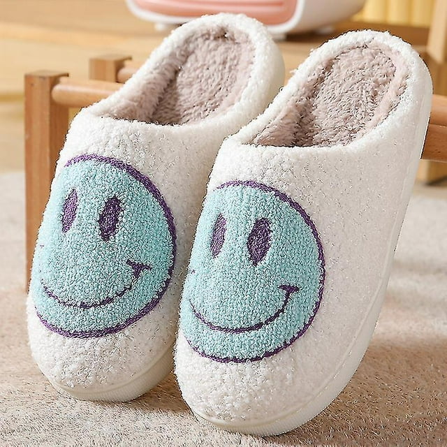 Pantoufles Pantoufles Visage Smiley Femmes Pantoufles Sourire Pantoufles Visage Heureux Rétro Visage Smiley Peluche Douce Confortable Chaude Pantoufles à Enfiler