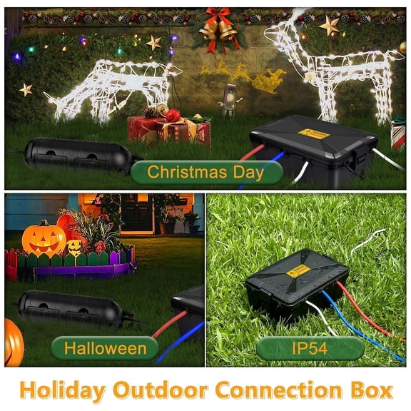 TG4THT-Large Outdoor Electrical Box (12.5 x 8.5 x 5 inch), IP54 Waterproof Extension Cord Cover,Weatherproof Connection Box for Power Strip, Plug, Socket, Timer, Holiday Light Decoration, Black