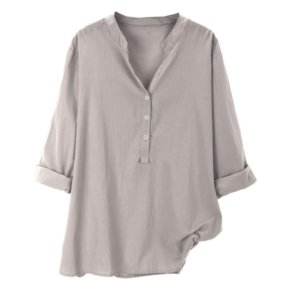 Clearance Sale 2025 Shapers Loose Button Down Blouse Tops Stand Solid Sleeve Collar Long Casual Women Shirt Women's Blouse Clearance Deals Overstock Items Clearance