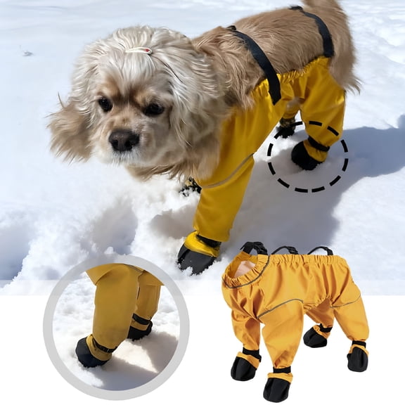 GASTROPOD Dog Paw Boots Leggings Waterproof,Suspender Booties for Dogs Anti-Slip,Pet Paws Protector Dirty-Proof,Dog Snow Pants Shoes for Outdoor Walking Running Hiking Winter Pants Boots (L,Yellow)