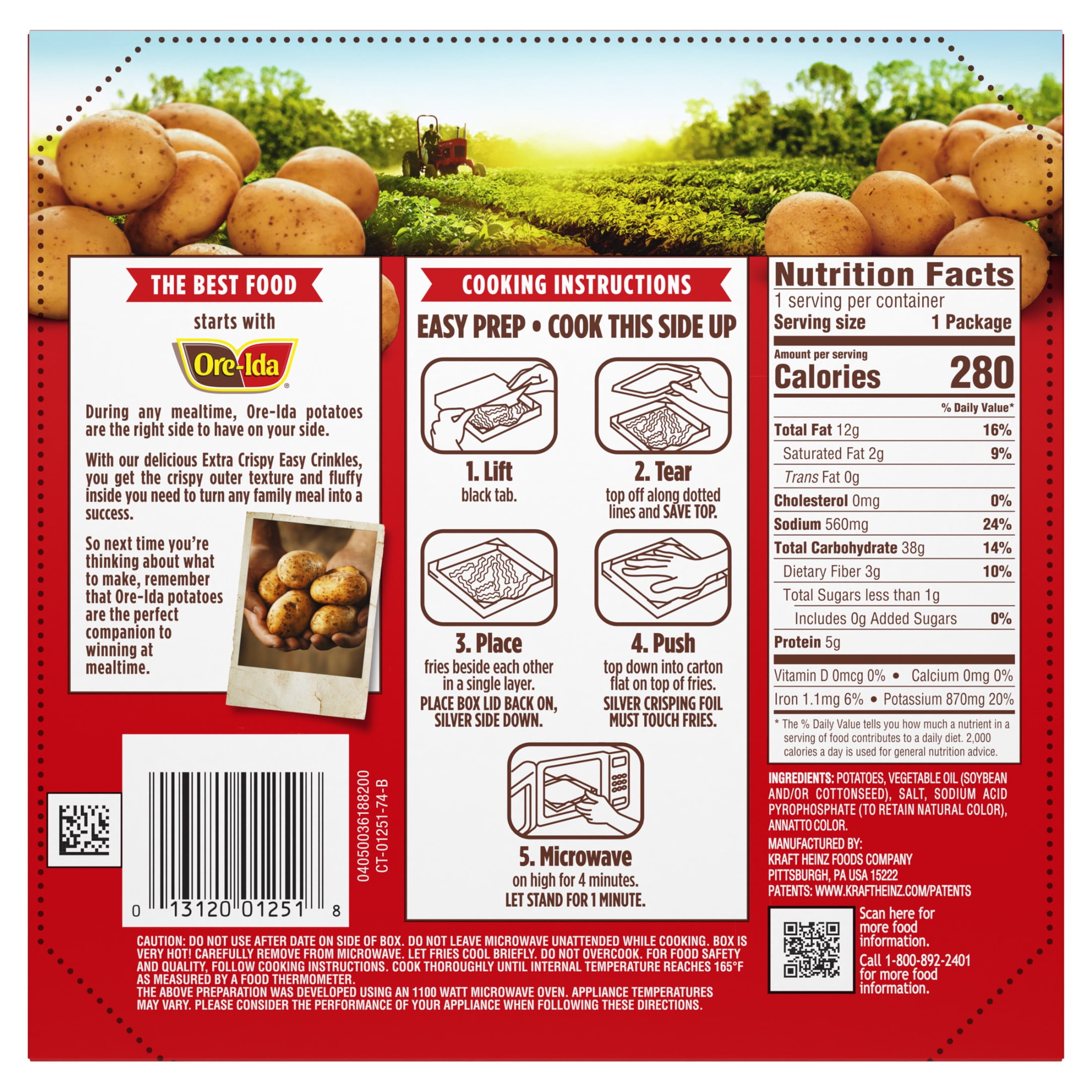 Ore-Ida Extra Crispy Crinkles French Fried Frozen Potatoes, 1 Box, for Easy Snacks and Dinner Sides, Gluten-Free, 4.75 oz