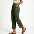 thumbnail image 3 of Capri Pants for Women Straight Leg Elastic Waist Comfy Cotton Blend Lounge with Pockets Army Green Loose Cropped Size 3XL, 3 of 6