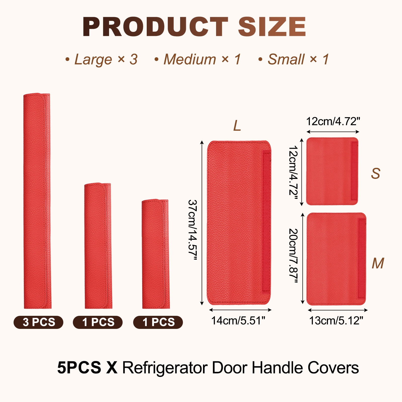 Uxcell 5Pcs Refrigerator Door Handle Covers, PU Leather Kitchen Appliance Handle Protector, Anti-Static Fridge Handle Cover Keep Your Microwave Oven Dishwasher Clean, Red