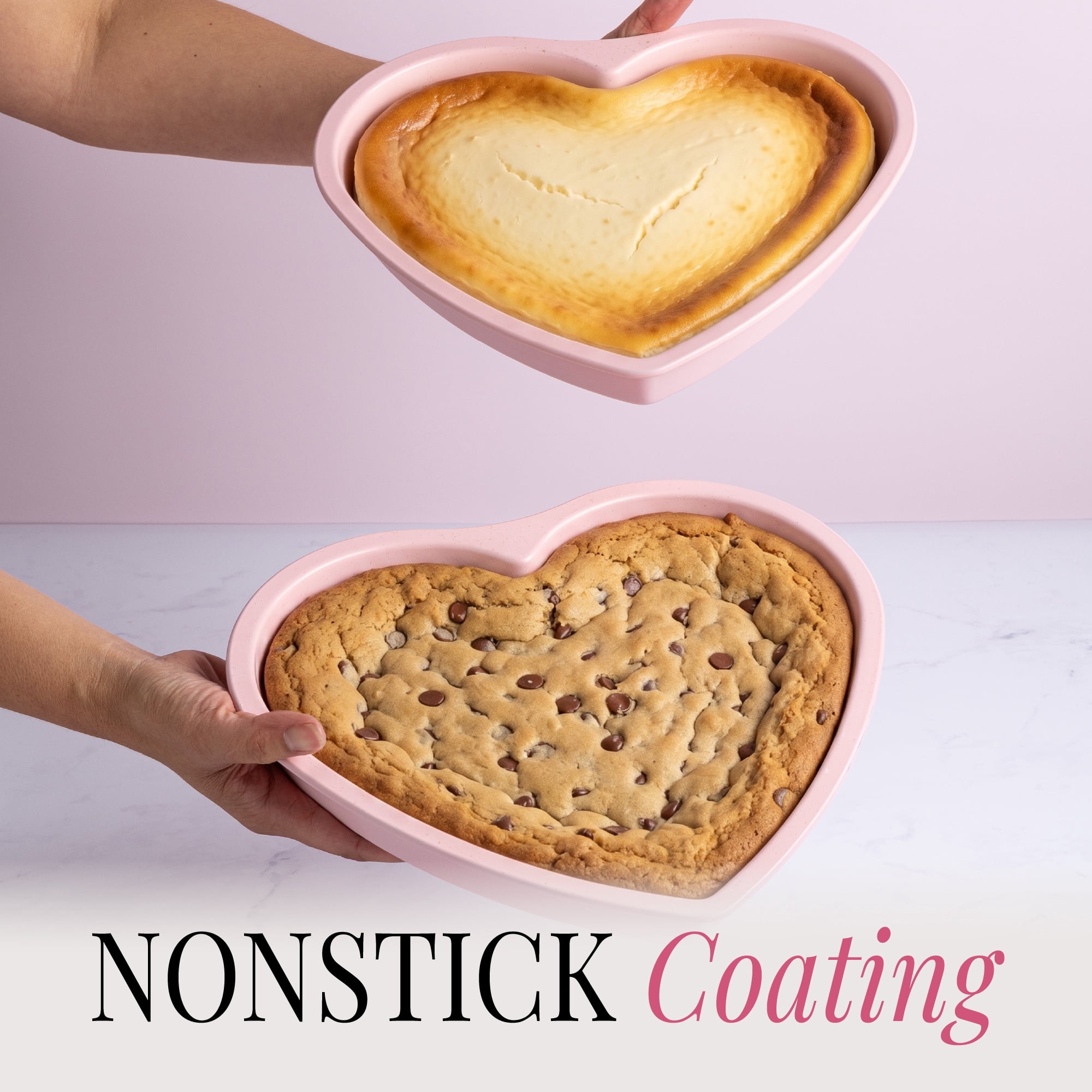 Paris Hilton 10.25-Inch Nonstick Heart Shaped Cake Pans, 2-Pack Carbon Steel Layer Cake Baking Pan Set, Dishwasher Safe, Pink