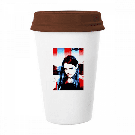 

European American Fashionable Girl Mug Coffee Drinking Glass Pottery Cerac Cup Lid