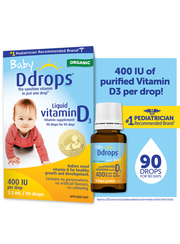 Baby Ddrops Liquid Organic Vitamin D3 Drops, 400 IU Per Drop, 0.08 fl oz