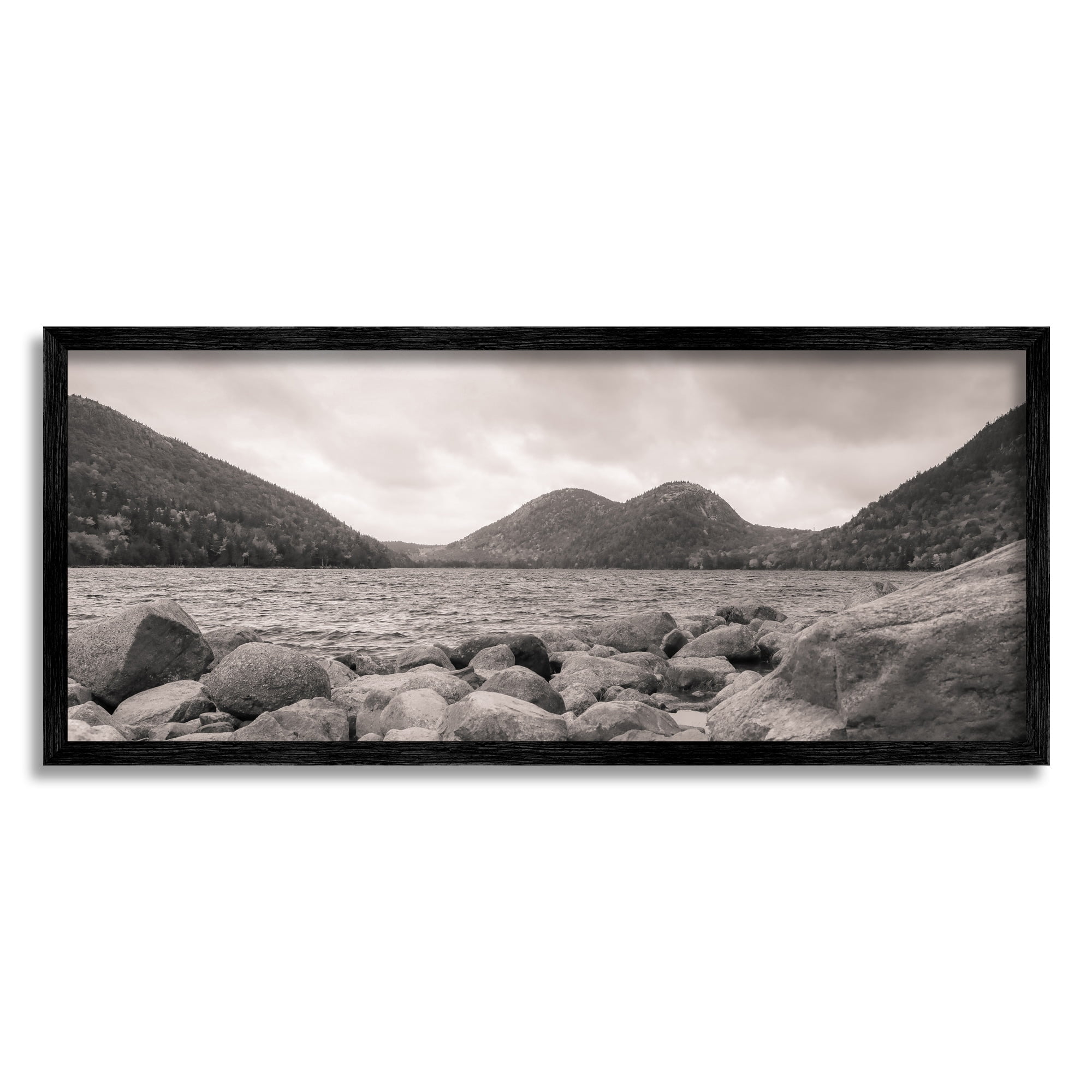 Stupell Industries Rocky Mountain Shoreline Lake Water Black White Photography, 30 x 13, Design by Daniel Sproul