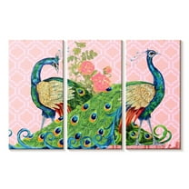 Elephant Stock Peacock Parade Wall Art - Horizontal Multi Panel Canvas - Living Room Wall Decor - Animal Multi Panel - Pink And Green Decor By Jean Plout - 23" x 14"