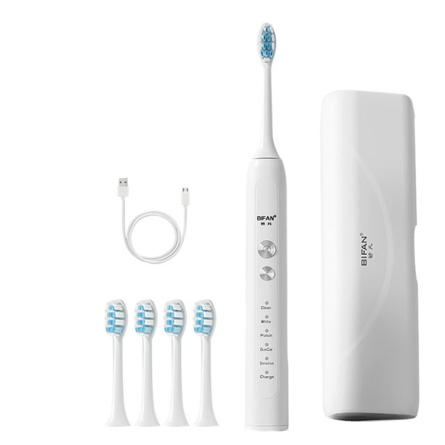 Electric Toothbrush With USB Charging, 5 Cleaning Modes, IPX7 Waterproof, Includes 4 Brush Heads And Charging Cable